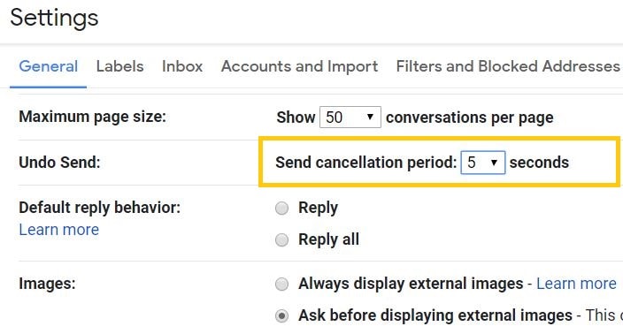 google workspace undo sending emails