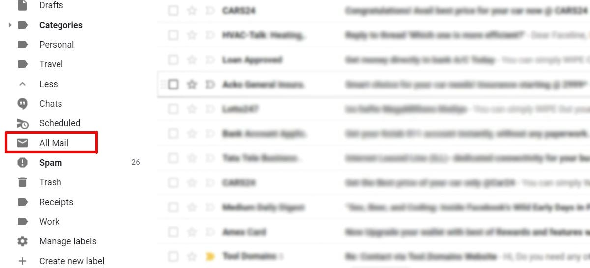 all mails list in gmail