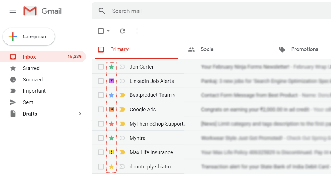 email star color in gmail