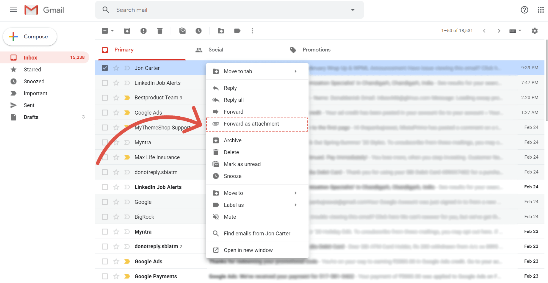 forward email as attachment in gmail
