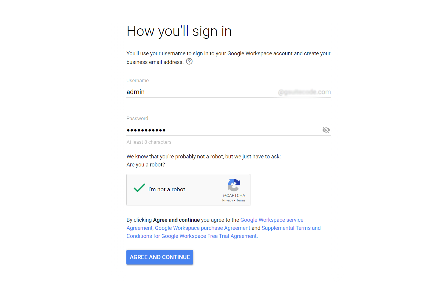 google workspace admin account login credentials