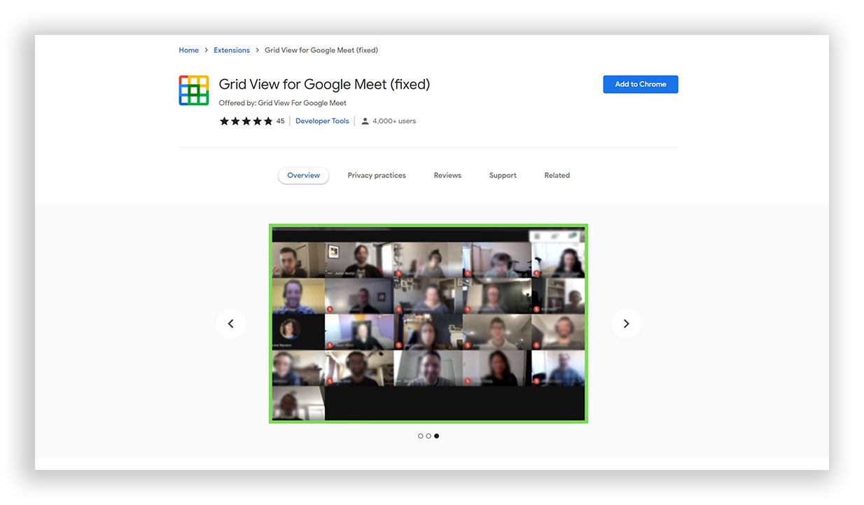 Grid View Google Meet Extension Chrome