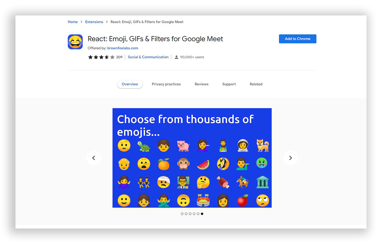 Reach Emoji Google Meet Extension Chrome