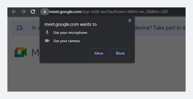 allow google meet to use microphone and camera