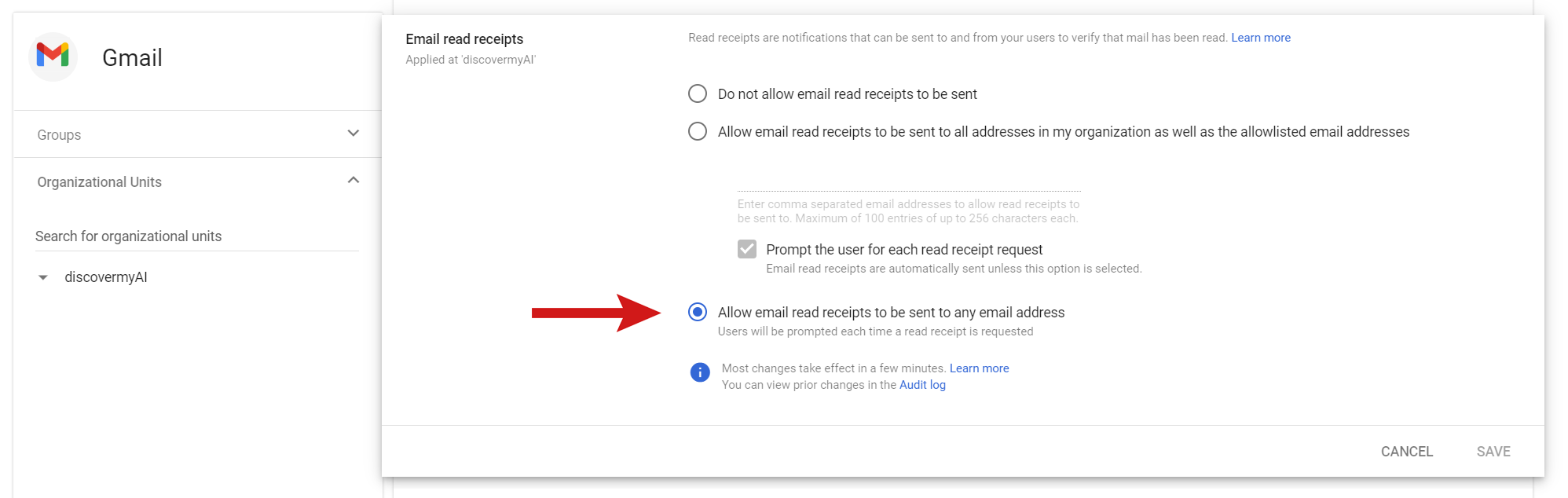 google workspace enable read receipt