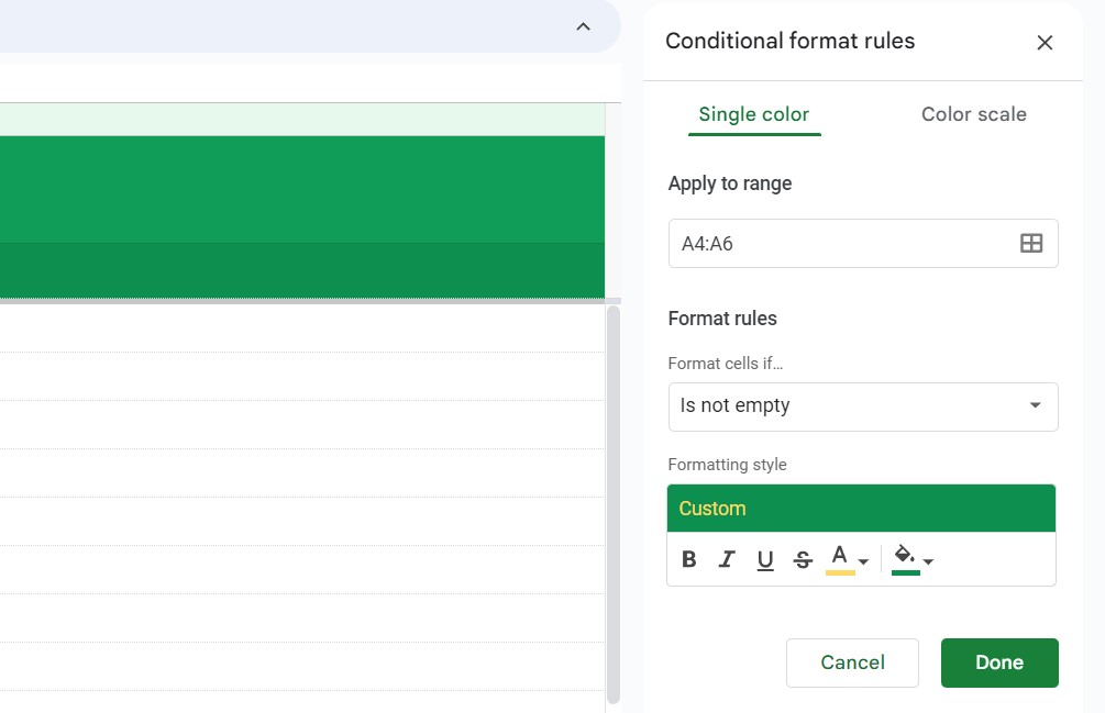 conditional formatting the checkbox in google sheets