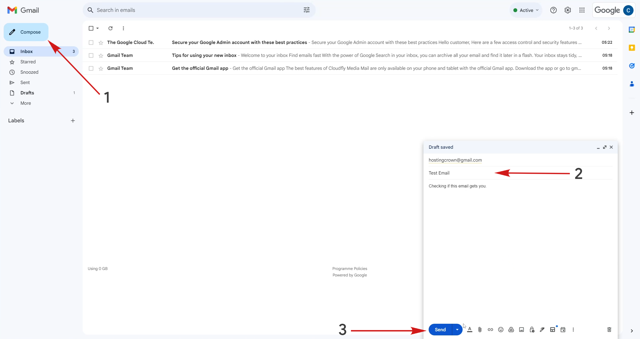 compose test email on Google workspace gmail