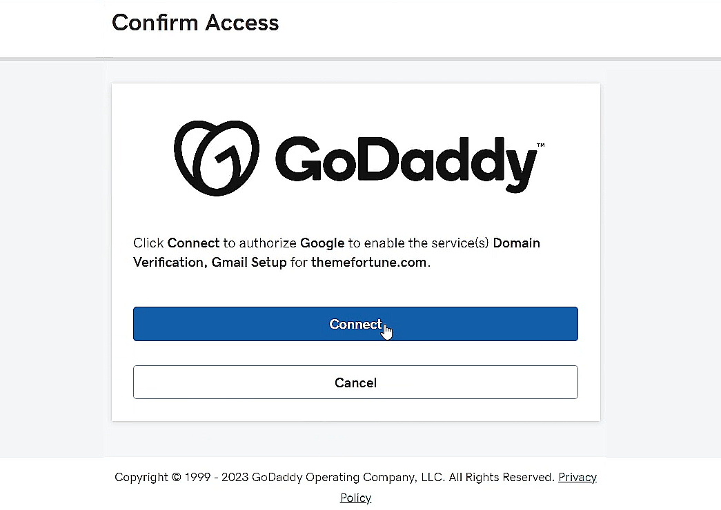 confirm access on domain host godaddy