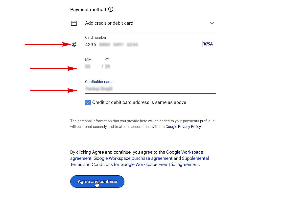 payment method in billing page